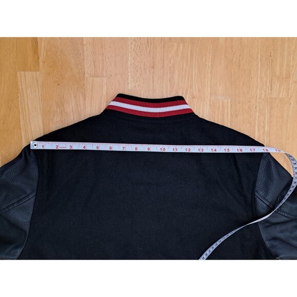 REASON Sport Varsity Letter Bomber Jacket Men's Sz Small Black Wool Blend Lined - Picture 10 of 13